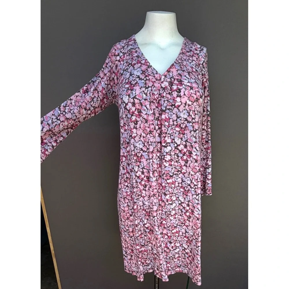 Midnight Carole Hochman Nightgown Medium Pink Floral Long Sleeve VNeck Sleepwear